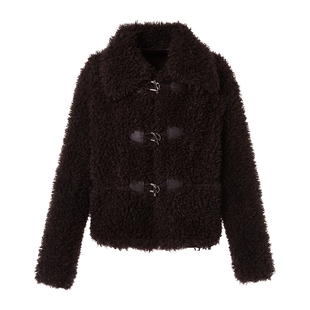 朗姿/LIME莱茵泰迪绒翻领宽松短大衣26年春新款落肩慵懒风短外套