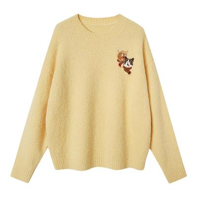 DIDDIMODA原创圆领小猫刺绣毛衣