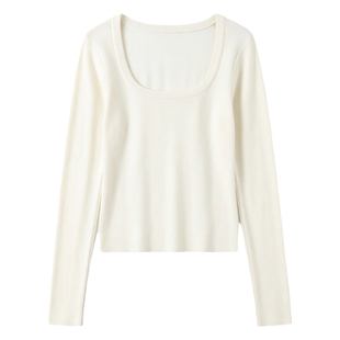 法式绝美别致春秋冬季方领短款上衣修身低领针织衫打底内搭毛衣女