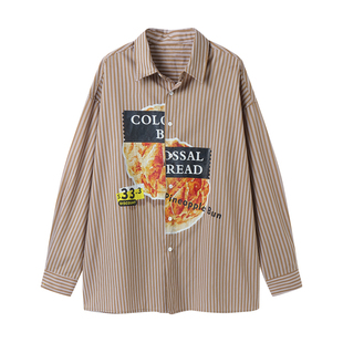 白口阳【海盐菠萝包】韩版条纹上衣男恶搞supermarket牛角包衬衫