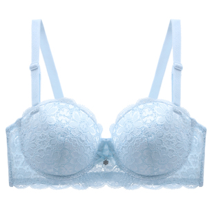 薄款舒适纯棉布半杯文胸大胸显小蕾丝软钢圈12内衣女上托聚拢乳罩