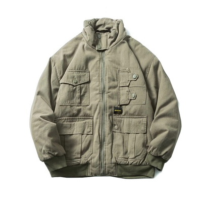 工装棉服军绿色短款棉衣