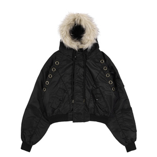 Minju朴敏珠同款黑色毛领派克服女韩国短款连帽棉服外套冬季夹克