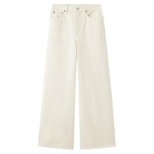 440ME女装 全棉时髦休闲优雅宽松阔腿直筒高腰牛仔裤白FCFW0934W