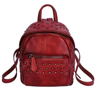 法缇斯新款铆钉复古休闲女包真皮迷你双肩包头层牛皮小背包软皮包