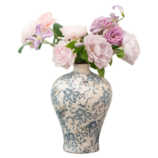 复古森林新中式冰裂釉青花瓷花瓶小口径陶瓷花瓶摆件水培家居装饰