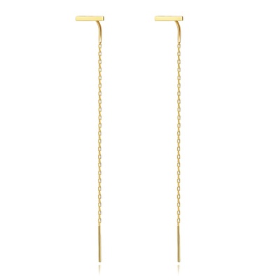 正品光面一字长条单只14k黄金