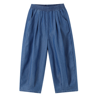 安奈儿童装男童女童牛仔裤2026夏新款弹力中蓝宽松轻薄灯笼长裤