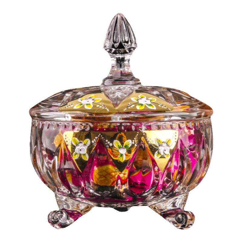欧式轻奢珐琅花加厚水晶玻璃糖缸