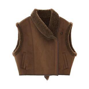 IAmMIX27冬季皮毛一体马甲女加厚保暖仿羊羔毛时尚百搭马夹外套女