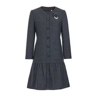 朗姿/MOJO AVENUE莫佐2025新款复古优雅小香风连衣裙女秋冬深灰色