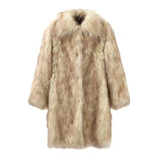【九伍公园】原创设计复古渐变流苏金色长毛环保皮草外套毛感大衣