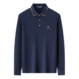 [高支纱/提花领]梦特娇秋冬男士针织衫休闲翻领毛衣舒弹亲肤保暖J