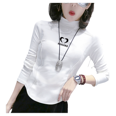 白色磨毛半高领打底衫女长袖内搭