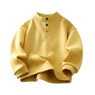 男童长袖T恤2026春秋装新款儿童帅气纯色立领打底衫大童百搭上衣