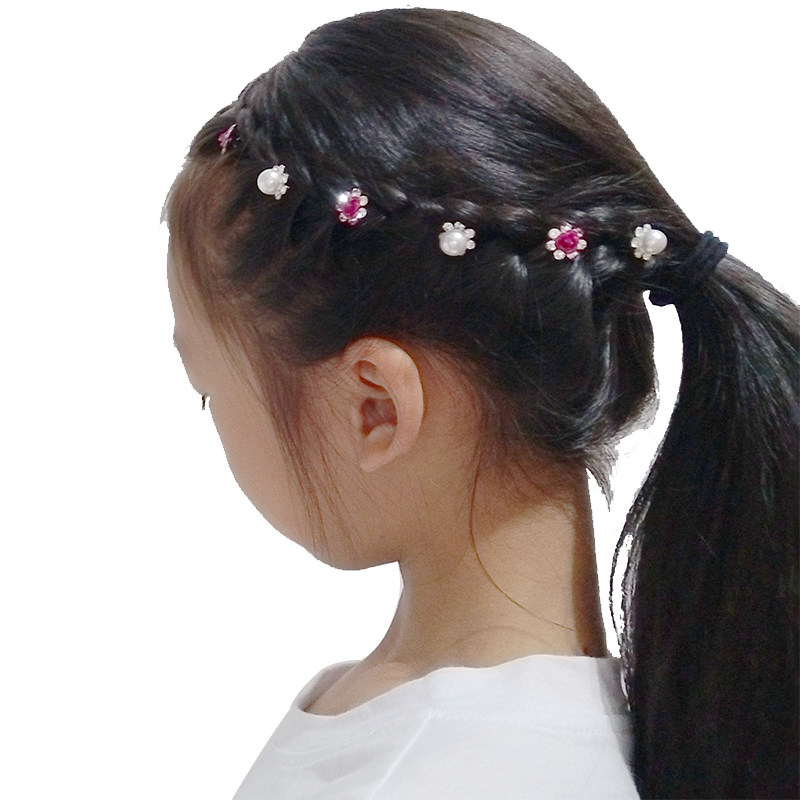 女孩花朵发簪公主风u型夹丸子头