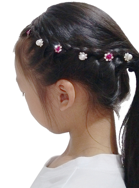 女孩花朵发簪公主风u型夹丸子头
