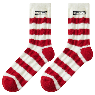 本命年袜子女款秋冬加绒加厚澳绒中筒袜2026马年红色保暖新年长袜