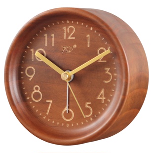 TQJ实木简约静音小闹钟床头座钟学生用桌面时尚台面时钟卧室台钟