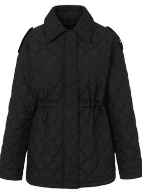 【朗姿25】通勤风菱格收腰棉服简约翻领短款外套女2026年冬季新款