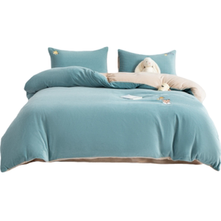 神气小鹿牛奶绒四件套加绒床单保暖套件床上三件套毛绒秋冬季被套