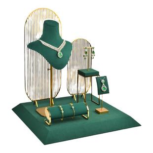 高档翡翠绿珠宝橱窗陈列套装项链戒指首饰展示架柜台饰品展示摆件