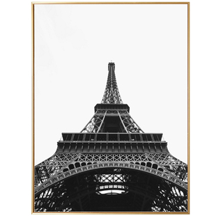 朝花夕拾北欧风黑白摄影巴黎铁塔装饰画现代客厅风景英文字母挂画