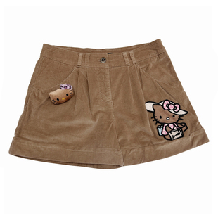 千禧日杂风涩谷辣妹gyaru驼色街头中腰灯芯绒休闲裤卡通A字短裤