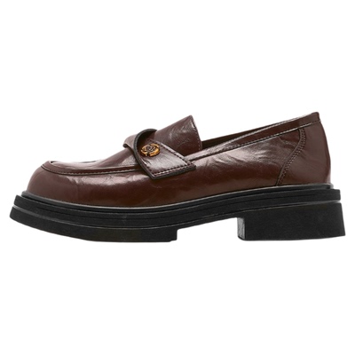 星期六厚底乐福鞋女棕色小皮鞋