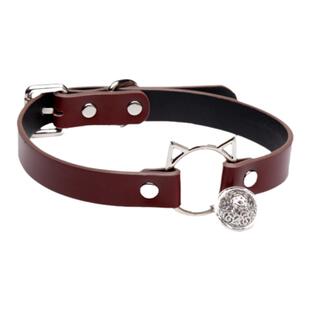 猫咪头铃铛项圈刻字皮质脖圈choker带牵引绳铃铛皮质锁骨链女颈带