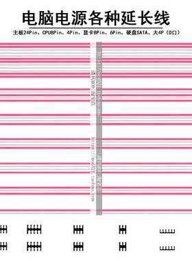 电脑电源延长线 定制包网加长线 主板24pin CPU8p 显卡8P 粉白色