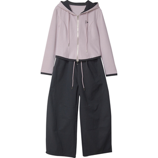 时尚套装女2026春季新款连帽拉链短款卫衣弯刀裤两件套休闲潮7615