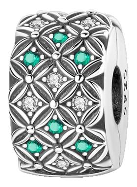 2024潘家风格铜镀S925银珠子diy串珠手链配件闪亮四叶草固定夹