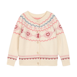 小O宝Okids童装宝宝费尔岛毛衣女高级感2025秋冬女童针织开衫外套