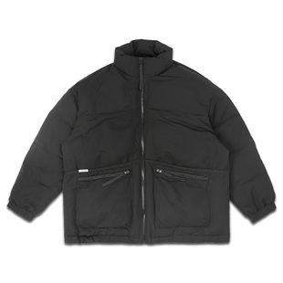 rebirth黑色棉服加厚保暖外套百搭日系ins宽松大口袋抽绳立领棉衣