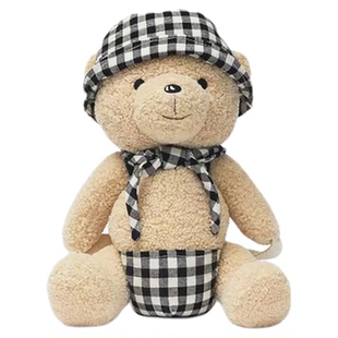 可爱呆萌格纹小熊儿宝宝儿童双肩包2026新款毛绒绒动物造型小背包