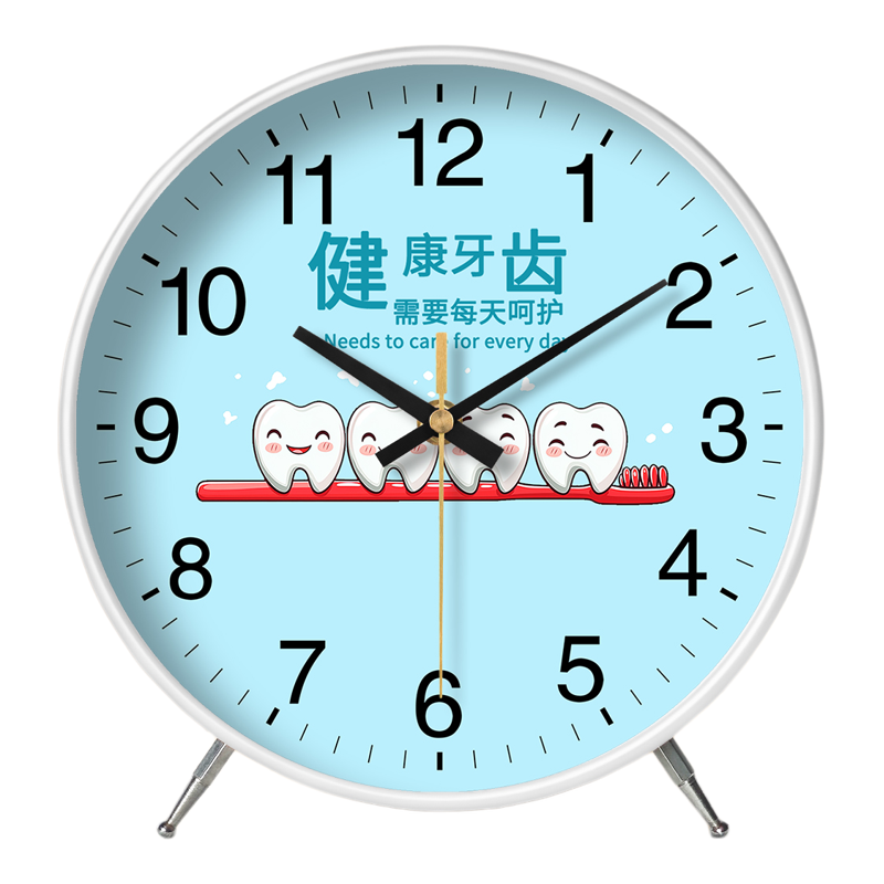 口腔门诊摆钟牙科诊所logo来图定制创意牙齿装饰座钟摆件静音钟表