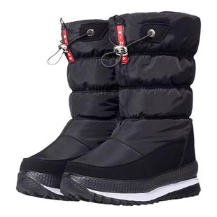 中大童冬季保暖加绒加厚黑色雪地靴男女儿童防水防滑中筒大棉鞋子