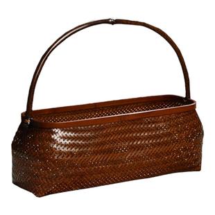 手工竹编大漆提篮竹编水果篮 桌面茶具收纳筐 中式复古首饰整理盒