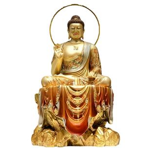 台湾铜佛像彩绘释迦摩尼佛说法像供奉大日如来佛全铜阿难迦叶尊者