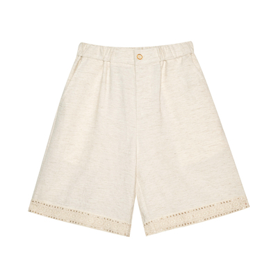 SAME FLOW 宽松版加松紧腰头穿着舒适珠绣干爽透气裤脚扣拼贴短裤