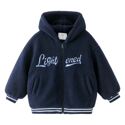 男童毛毛衣连帽外套冬季2025新款儿童加绒加厚时尚刺绣冬款上衣潮