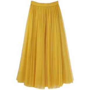 超好看2025秋冬季新款百褶蓬蓬网纱裙半身裙子高腰半裙长款长裙女