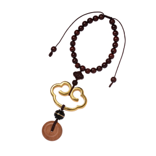 朴房黄铜如意汽车挂件桃木平安扣车载挂饰品男士手工女士吊坠短款