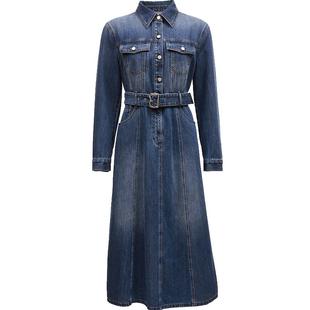 Vero Moda连衣裙女2025秋季新款收腰系带A字天丝牛仔裙cleanfit