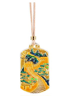 银千造 万里江山足银999镂空珐琅描金吊坠男女款毛衣坠子纯银项链