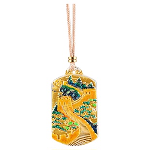 银千造 万里江山足银999镂空珐琅描金吊坠男女款毛衣坠子纯银项链