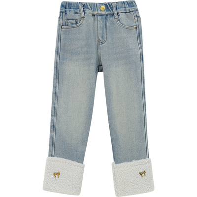 冬季保暖裤/加绒直筒牛仔裤