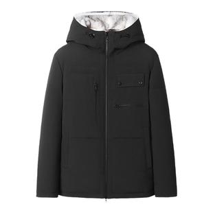 黑色短款加厚连帽进口整貂水貂十字貂貂皮大衣男士派克服皮草