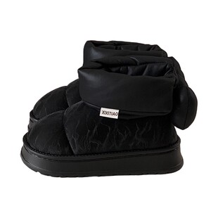 外穿百搭少女心蝴蝶结中筒棉鞋女保暖加绒防水pu冬季高级感雪地靴